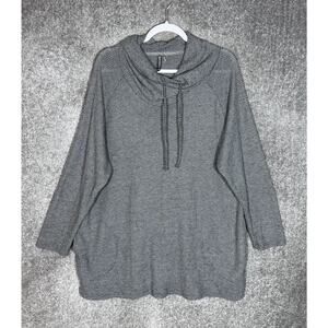 44 North Waffle Knit Cowl Neck Tunic Sweater Women Size 2X Gray Pockets Pullover